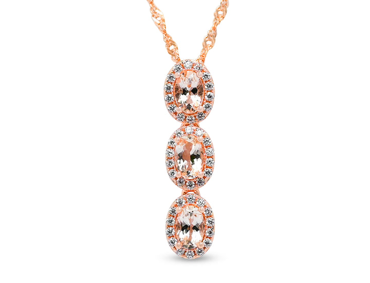 Three-Stone Morganite Oval Pendant (1.21 ctw, 18K Rose Gold Plated) (PJC19313P) - Three-Stone Morganite Oval Pendant (1.21 ctw, 18K Rose Gold Plated) (PJC19313P)