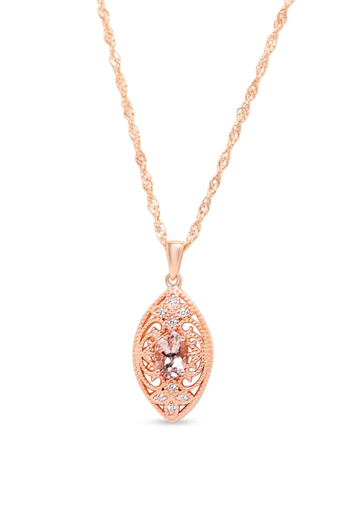 Radiant Morganite Oval Pendant 0.81 ct, 18K Rose Gold Plated (PJC19445P) - Radiant Morganite Oval Pendant 0.81 ct, 18K Rose Gold Plated (PJC19445P)