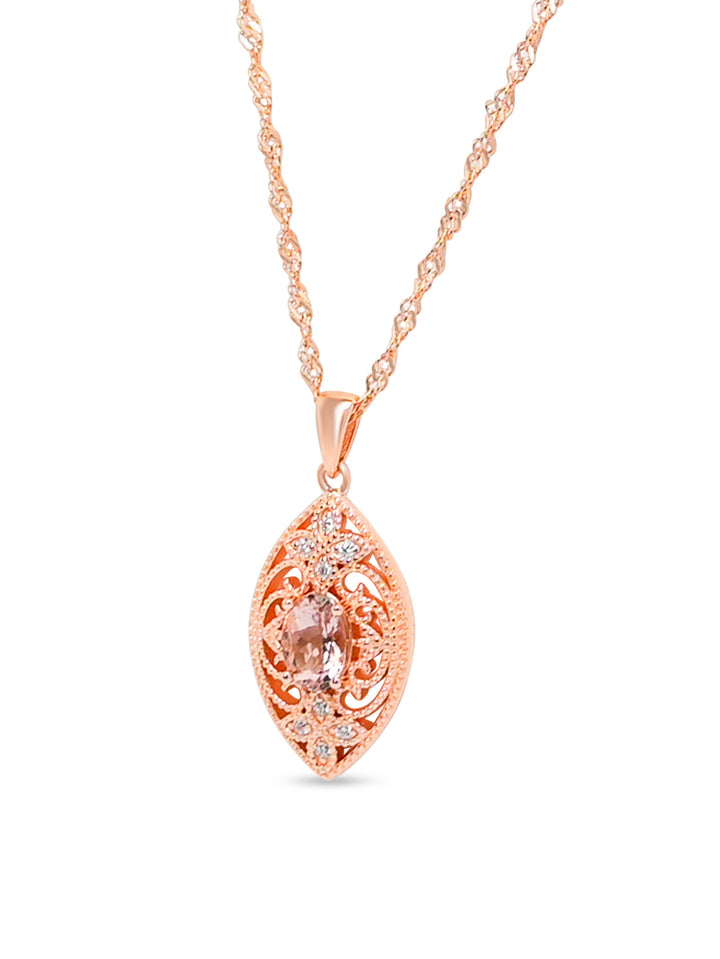 Radiant Morganite Oval Pendant 0.81 ct, 18K Rose Gold Plated (PJC19445P)