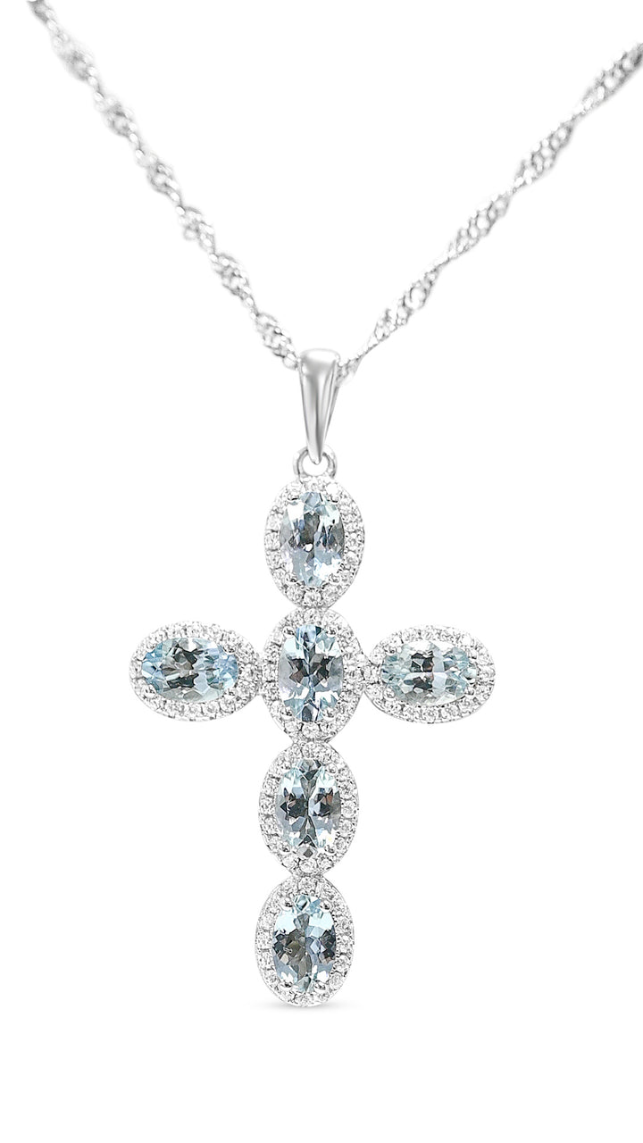 6x4 mm Oval Aquamarine Cross Pendant: A Stunning Statement Piece (PJC20493P)