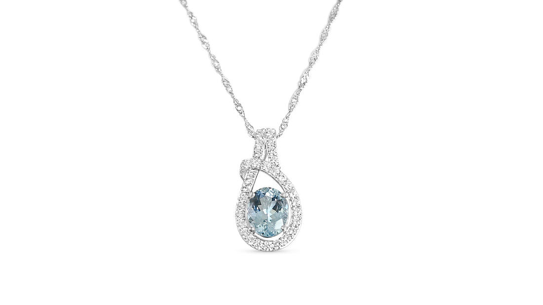 Aquamarine Halo Pendant in Sterling Silver with 1.7 Carats (PJC20963P)