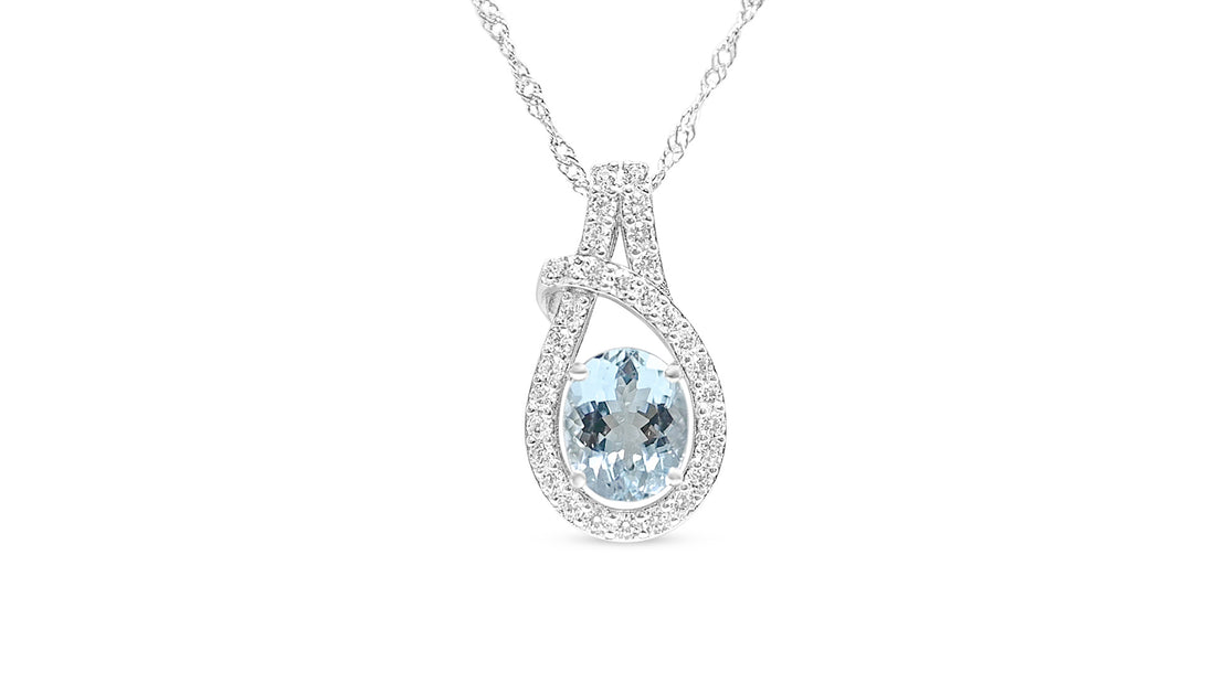 Aquamarine Halo Pendant in Sterling Silver with 1.7 Carats (PJC20963P)