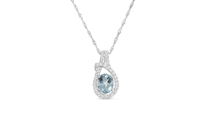 Aquamarine Halo Pendant in Sterling Silver with 1.7 Carats (PJC20963P) - Aquamarine Halo Pendant in Sterling Silver with 1.7 Carats (PJC20963P)