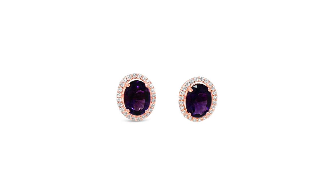 Radiant Amethyst Halo Earrings: Elevate Your Style with 1.45 Carats of Gemstone Brilliance (PJC2142E)