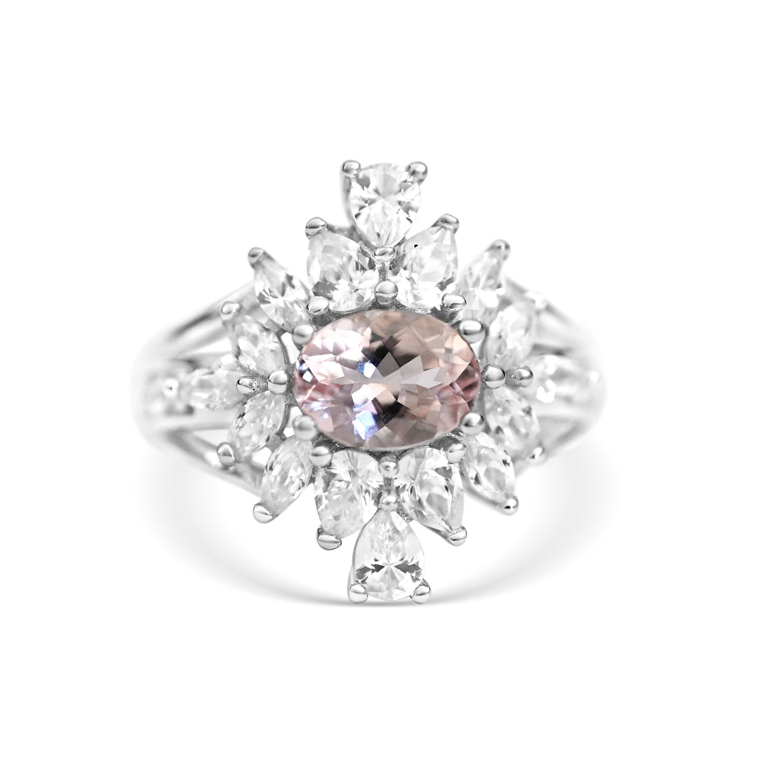 Pink Morganite Ring with Rhodium Plating 1.15 ct, Oval, 8x6mm (PJC21442R)