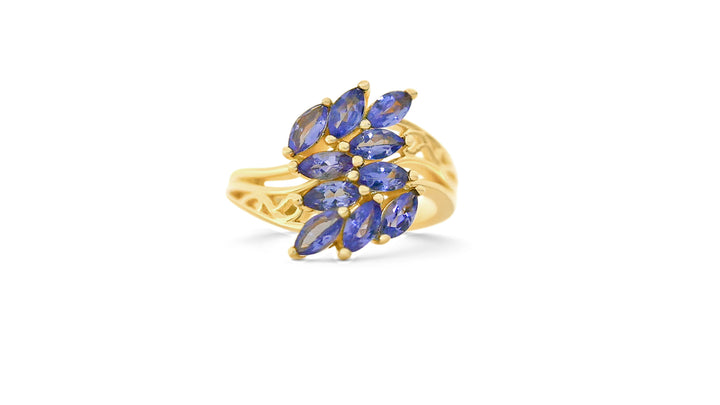 10 Tanzanite Marquise 18K Yellow Gold Plated 925 Sterling Silver Ring (PJC22022R) - 10 Tanzanite Marquise 18K Yellow Gold Plated 925 Sterling Silver Ring (PJC22022R)