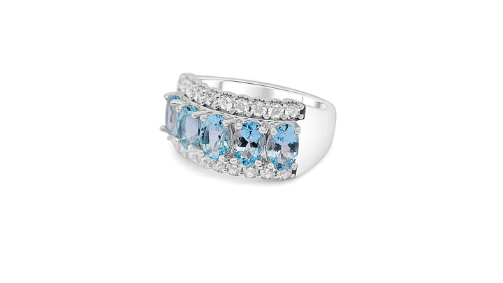 5 Stone Aquamarine Ring - 0.383ctw - 925 Sterling Silver (PJC2597R)