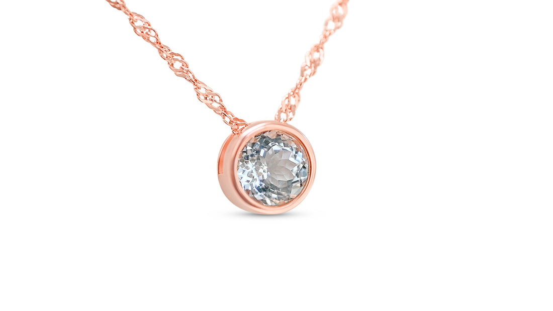 Aquamarine Solitaire Pendant - 0.74 ct, 925 Silver, 18K Rose Gold Plated  (PJC30947P)