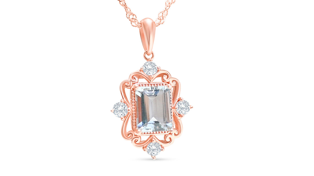 Blue Aquamarine Pendant - 9x7mm, 18K Rose Gold Plated, 2.60g (PJC31570P)