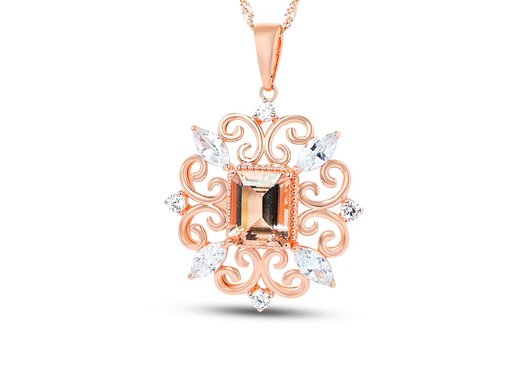 Octagon Morganite Pendant (4.01 cts, 18K Rose Gold Plated, 925 Silver) (PJC31577P)