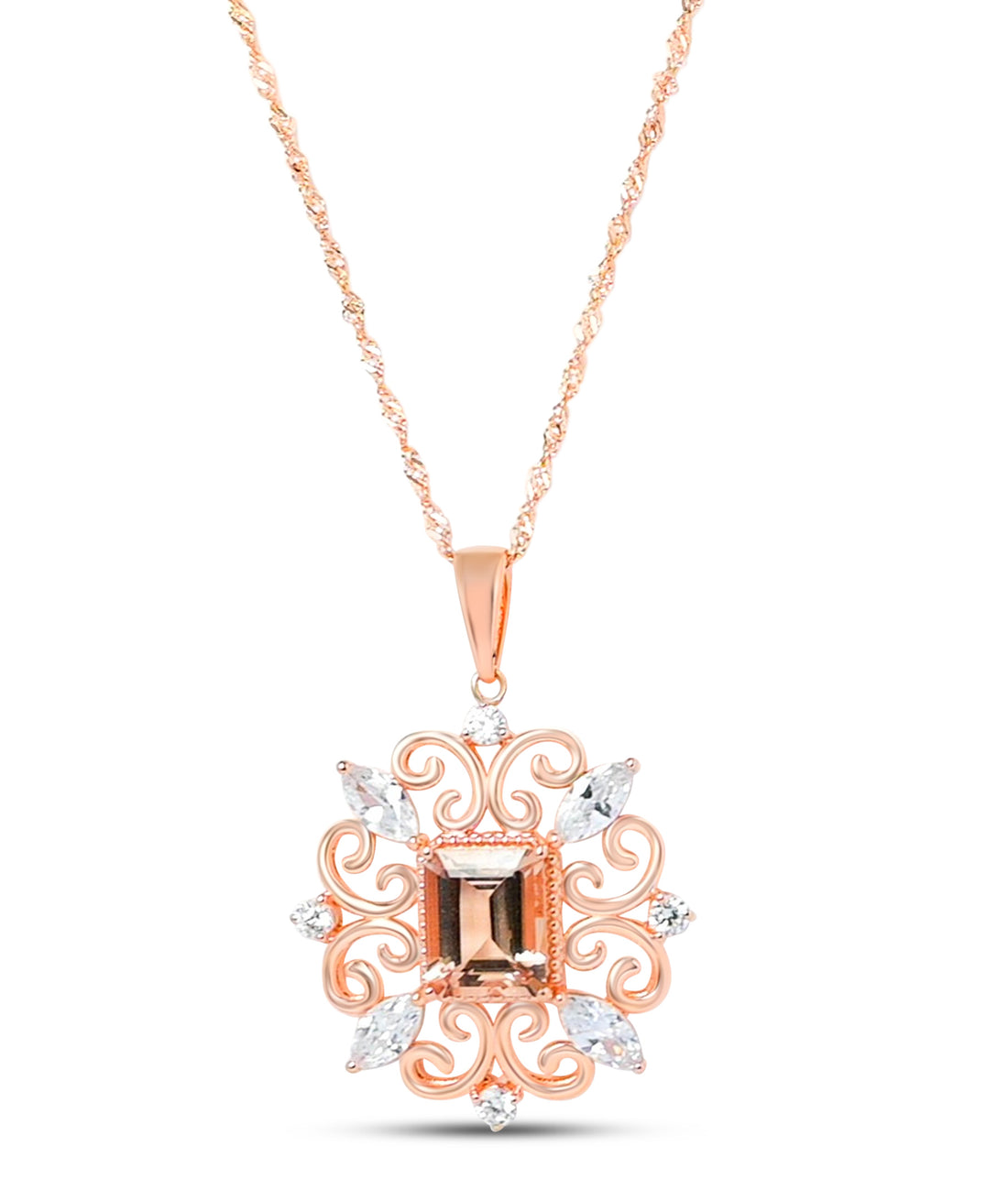 Octagon Morganite Pendant (4.01 cts, 18K Rose Gold Plated, 925 Silver) (PJC31577P)