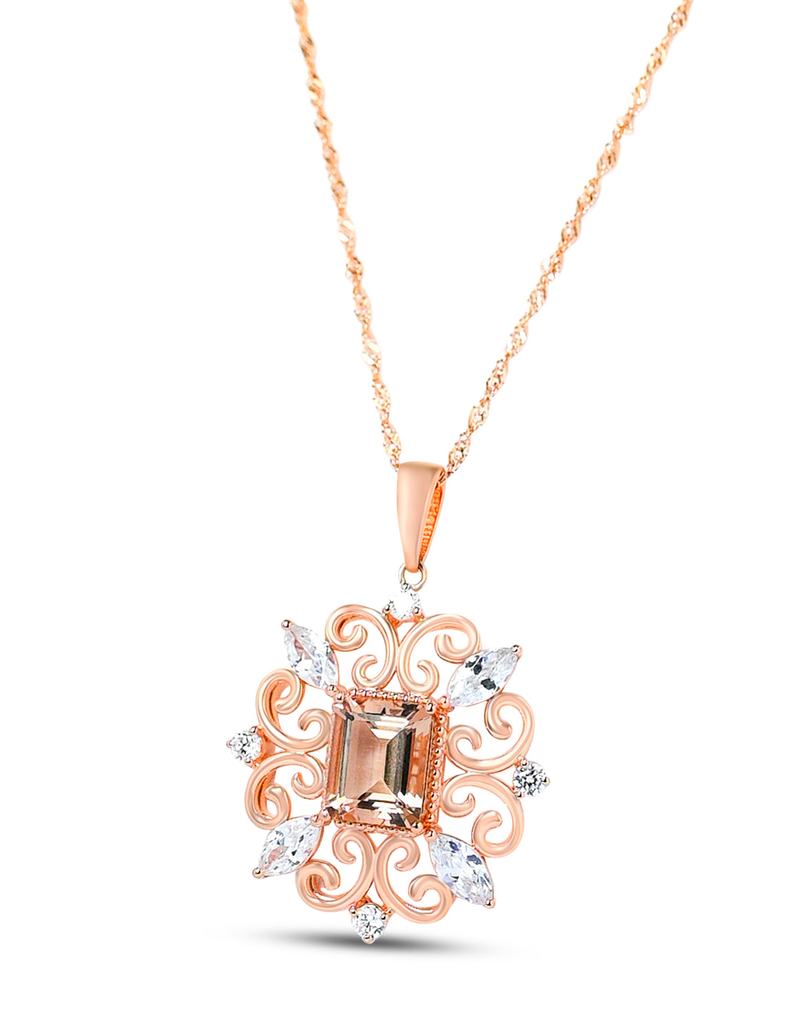 Octagon Morganite Pendant (4.01 cts, 18K Rose Gold Plated, 925 Silver) (PJC31577P)