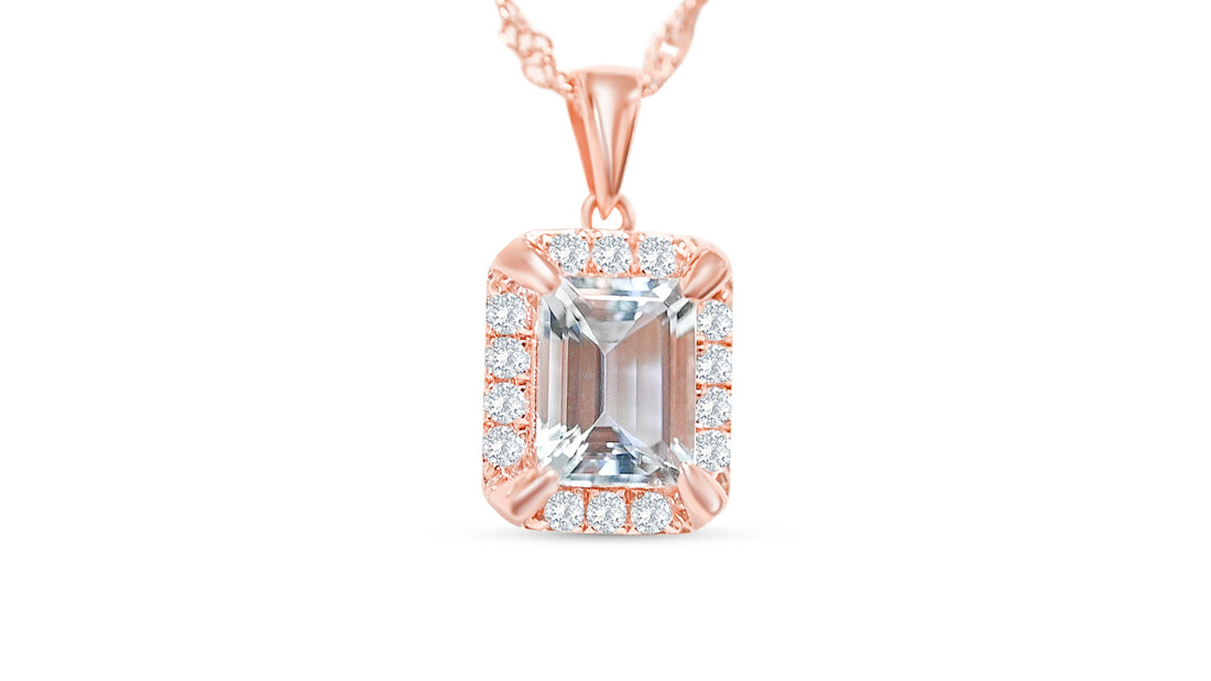 9x7 mm Aquamarine Pendant in a Halo Setting (1 Stone) (PJC31580P)