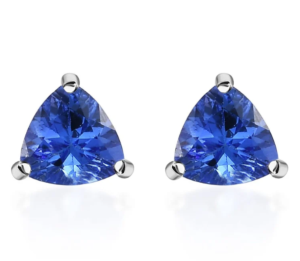 Elegant 14K Rhodium-Plated Gold Earrings with Trillion-Cut Tanzanite - 1.78 Carats (PJC31582E)