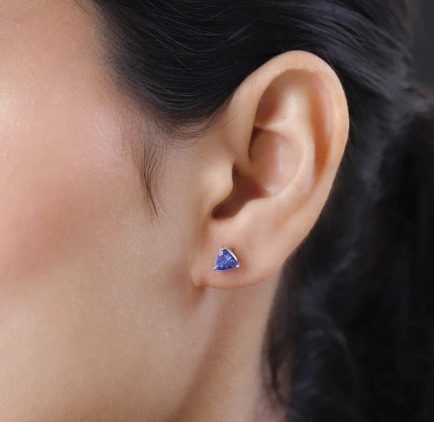 Elegant 14K Rhodium-Plated Gold Earrings with Trillion-Cut Tanzanite - 1.78 Carats (PJC31582E)