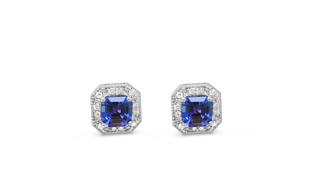 14K Gold Rhodium-Plated Earrings with 2.4 Carat Octagon-Cut Tanzanite (PJC31588E)