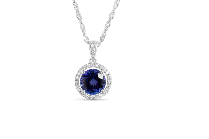 14K Gold Rhodium-Plated Pendant with 2.23 Carat Round Tanzanite Gemstone (PJC31595P)