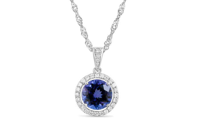 14K Gold Rhodium-Plated Pendant with 2.23 Carat Round Tanzanite Gemstone (PJC31595P) - 14K Gold Rhodium-Plated Pendant with 2.23 Carat Round Tanzanite Gemstone (PJC31595P)