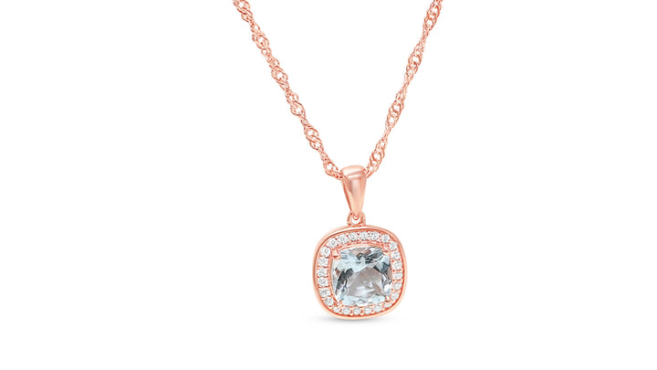 Aquamarine Halo Pendant with 1.86 Carats, 925 Sterling Silver with 18K Rose Gold Plating (PJC31597P)