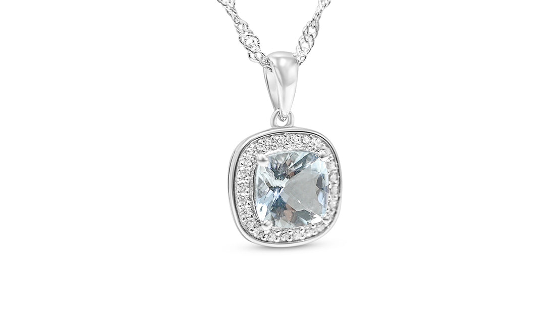 Cushion-Cut Aquamarine Pendant with 1.78 Carats of Diamonds (PJC31597P)