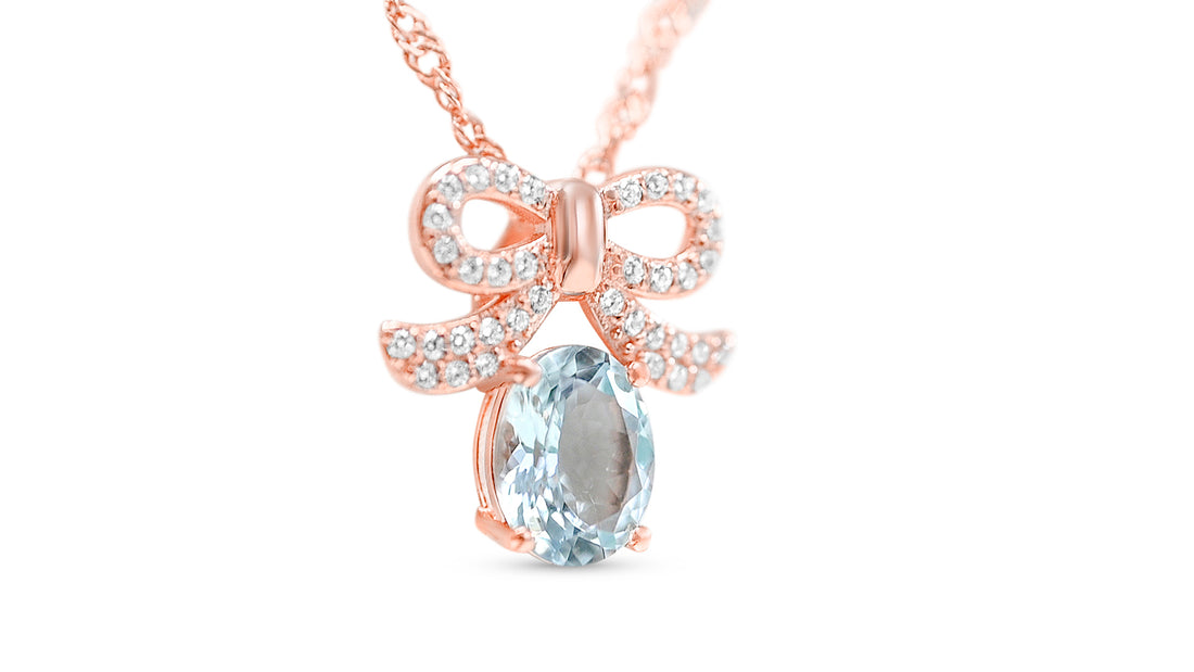 Captivating Aquamarine: 9x7 mm Oval Pendant in 18K Rose Gold (PJC31623P)