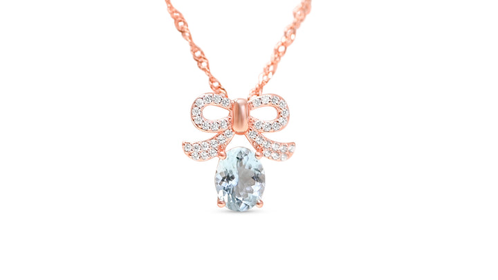 Captivating Aquamarine: 9x7 mm Oval Pendant in 18K Rose Gold (PJC31623P)