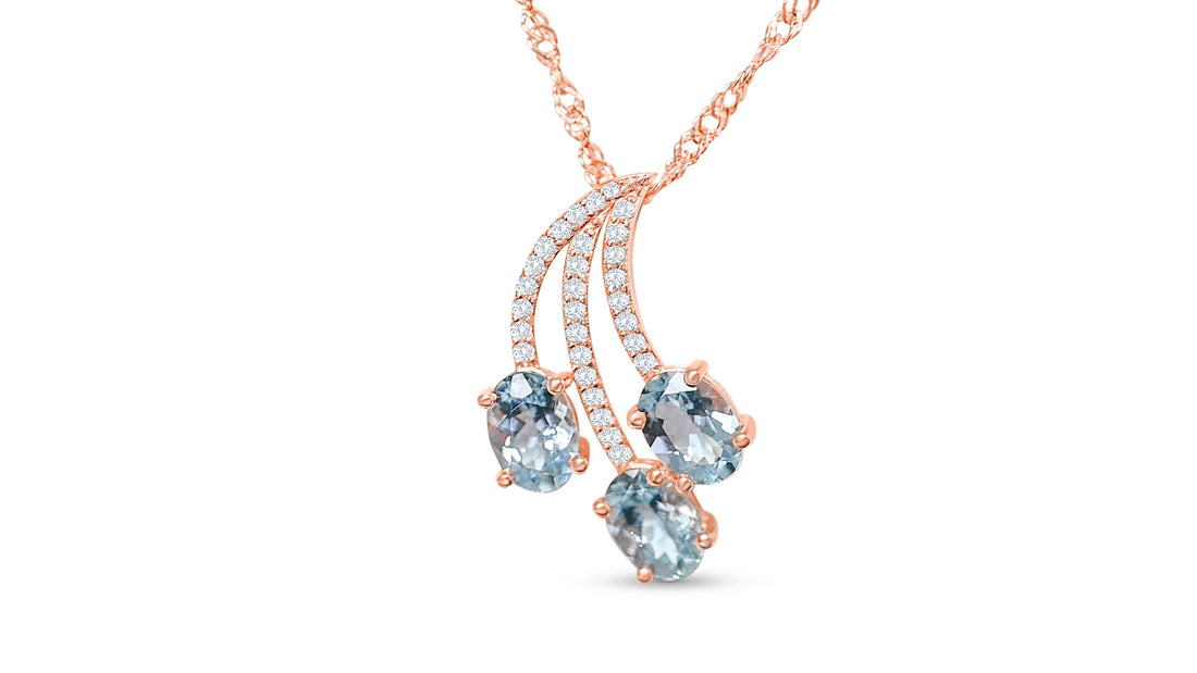 18K Rose Gold Pendant Featuring Three Oval Aquamarine Stones (PJC31627P)