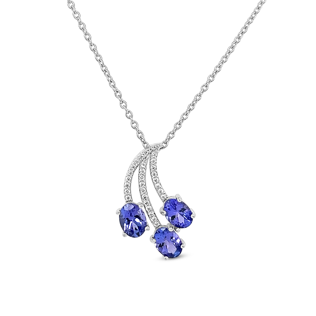 3-Stone Tanzanite Pendant in 925 Sterling Silver - 7x5 mm Oval Gems (PJC31627P)