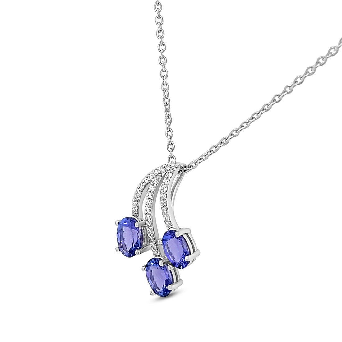 3-Stone Tanzanite Pendant in 925 Sterling Silver - 7x5 mm Oval Gems (PJC31627P)