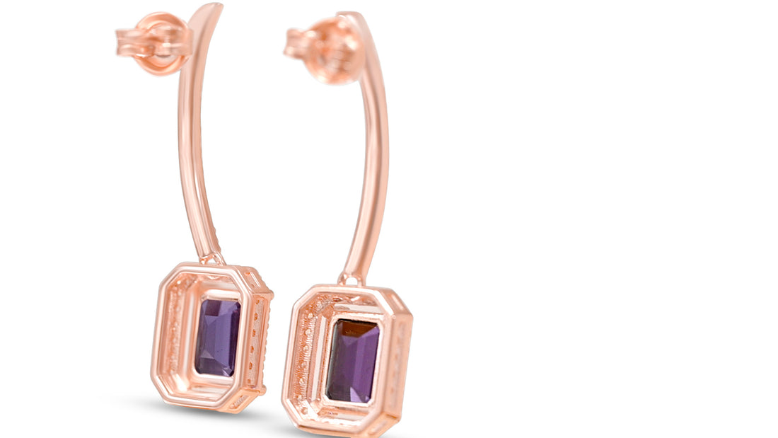 Amethyst Cluster Dangle Earrings: 8x6mm, 2.6 Carats, 18K Rose Gold Plated (PJC31628E)