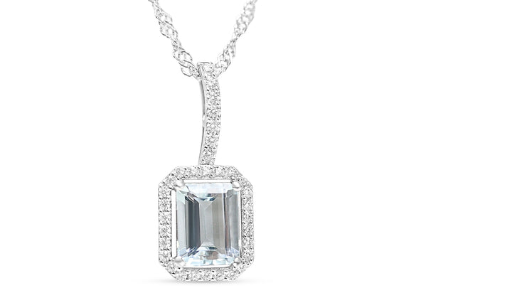 Octagon Aquamarine Halo Pendant in Rhodium-Plated Sterling Silver (PJC31628P) - Octagon Aquamarine Halo Pendant in Rhodium-Plated Sterling Silver (PJC31628P)