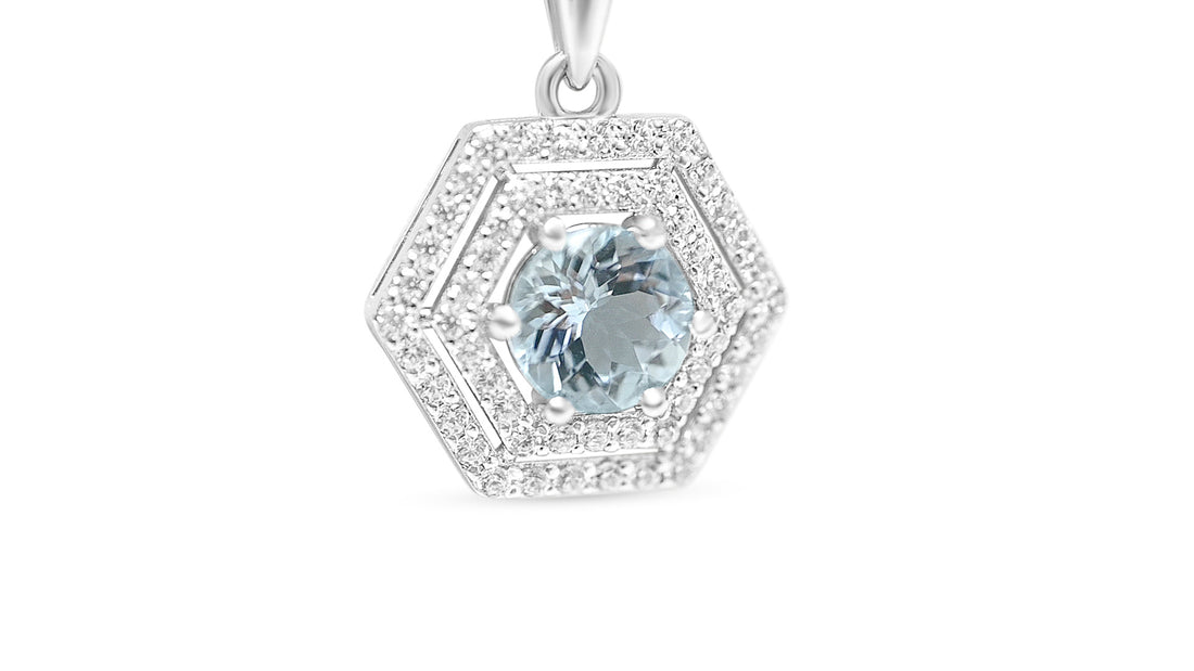 Aquamarine Halo Pendant with 7mm Round Stone (1.19 Cts) (PJC31629P)