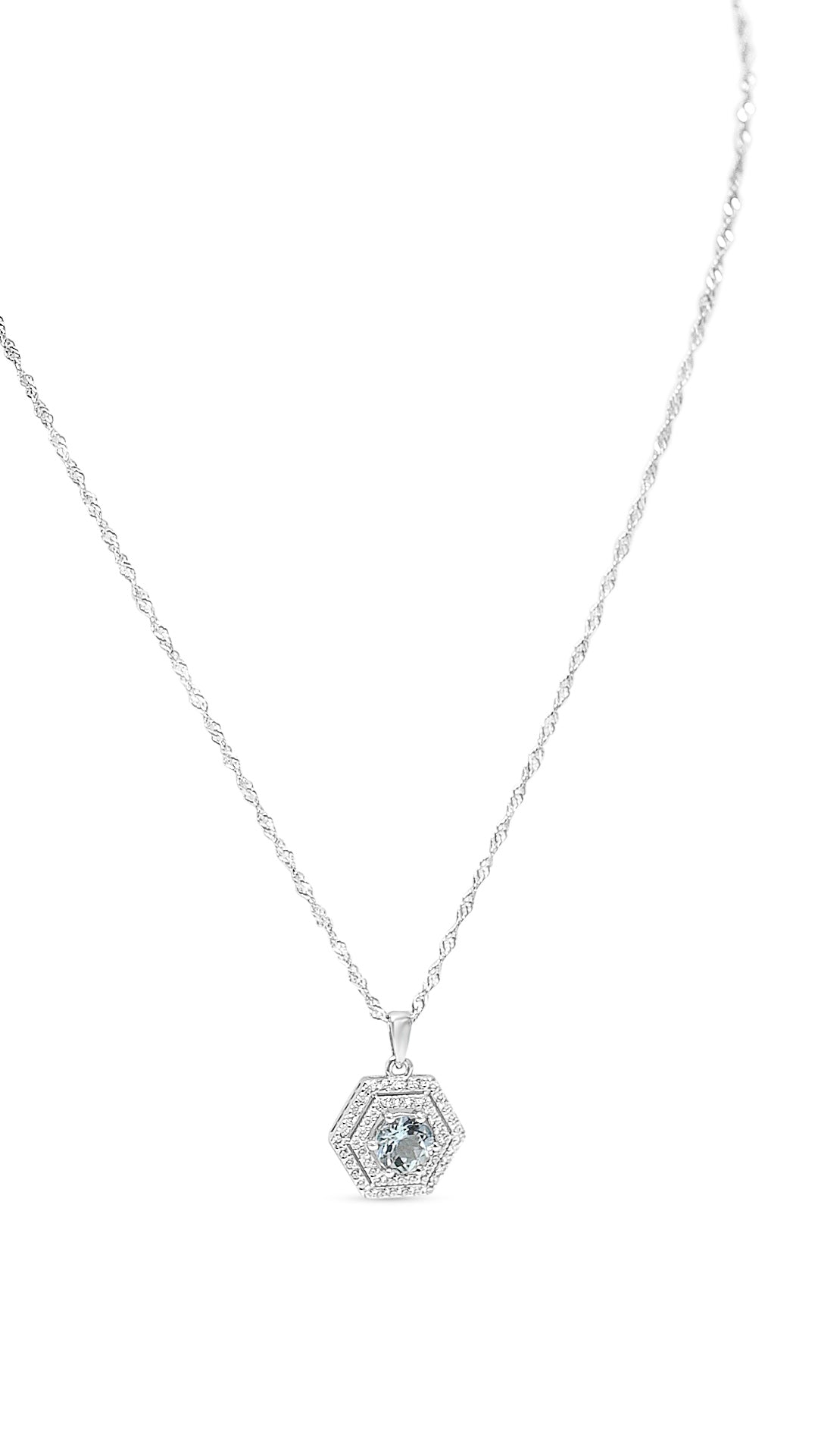 Aquamarine Halo Pendant with 7mm Round Stone (1.19 Cts) (PJC31629P)