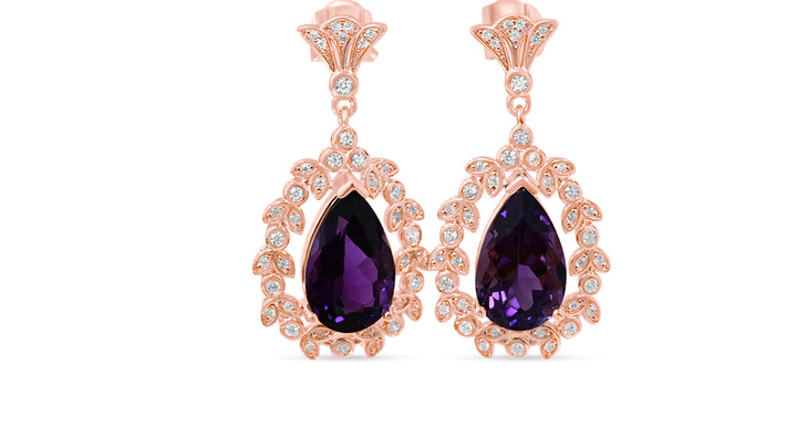 Statement-Making Amethyst Earrings: Pear-Shaped, 6 Carats, 18K Rose Gold Plated (PJC31633E) - Statement-Making Amethyst Earrings: Pear-Shaped, 6 Carats, 18K Rose Gold Plated (PJC31633E)