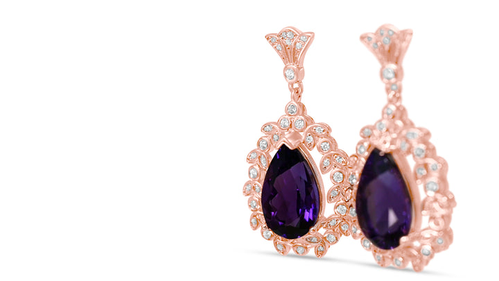 Statement-Making Amethyst Earrings: Pear-Shaped, 6 Carats, 18K Rose Gold Plated (PJC31633E)