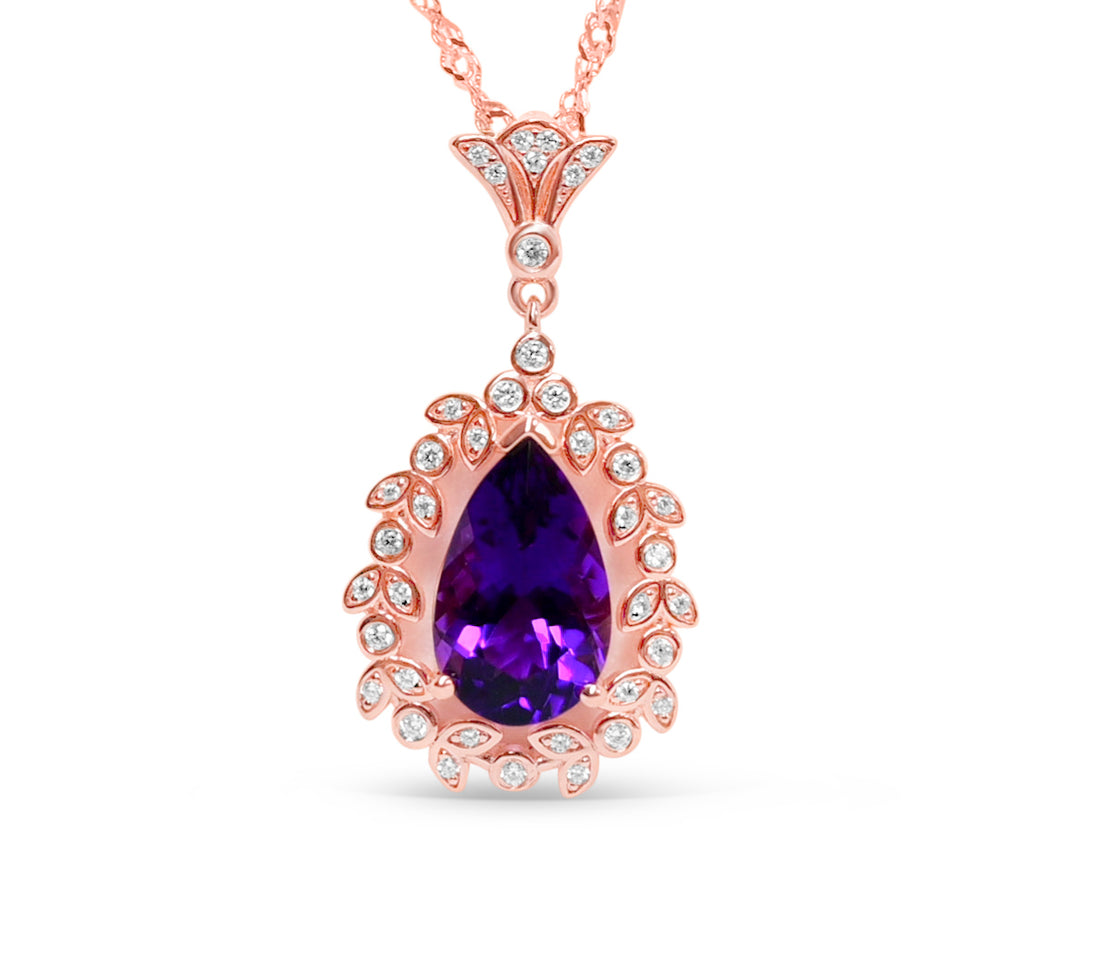 Luxurious Amethyst Pendant: 3.47 Carats, 18K Rose Gold (PJC31633P)