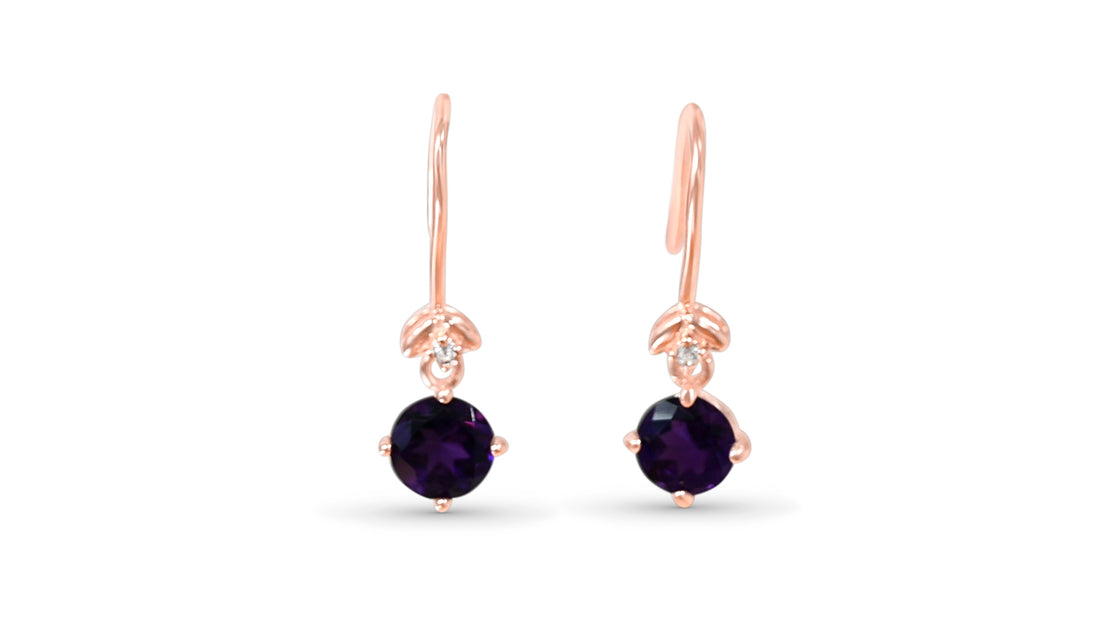 2 Amethyst Dangle Earrings - 925 Sterling Silver & 18K Rose Gold (PJC31634E)