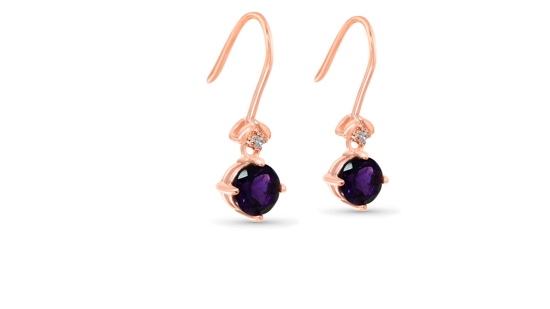 2 Amethyst Dangle Earrings - 925 Sterling Silver & 18K Rose Gold (PJC31634E)