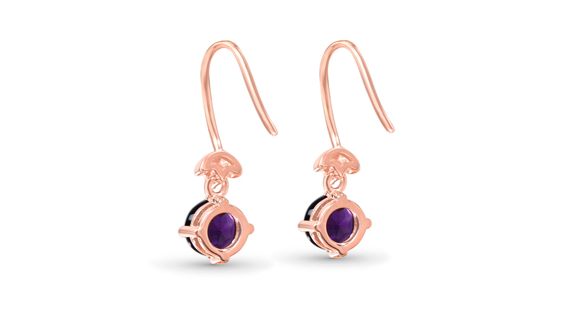 2 Amethyst Dangle Earrings - 925 Sterling Silver & 18K Rose Gold (PJC31634E)