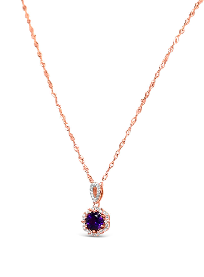 Halo Amethyst Pendant: 925 Sterling Silver Piece with 18K Rose Gold Plating and a Captivating Amethyst (PJC31636P)