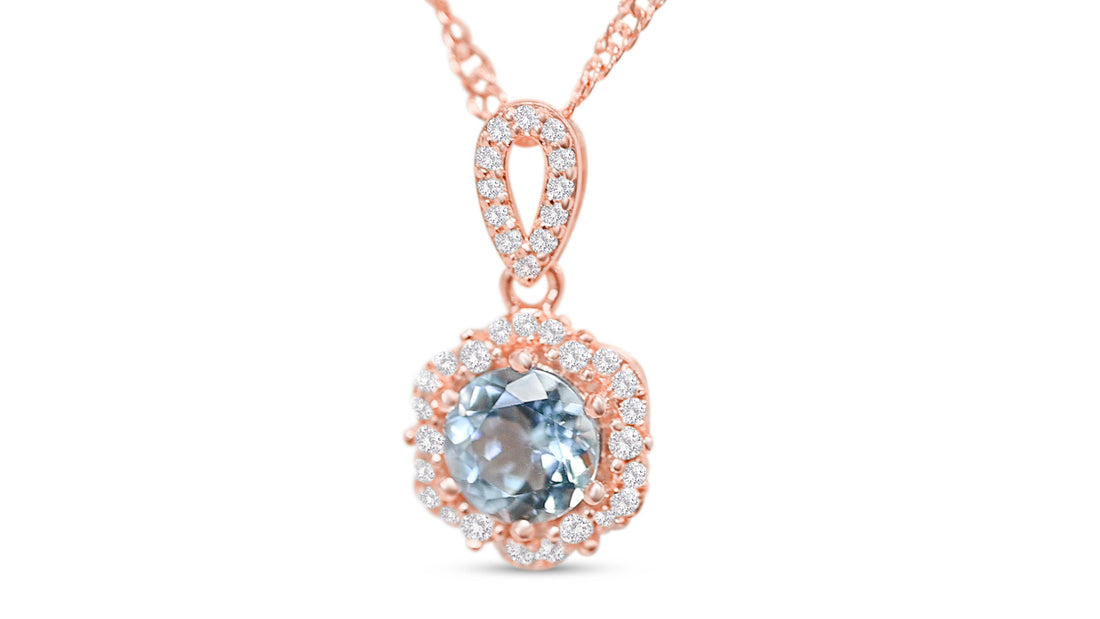 Aquamarine Halo Pendant with 6.5mm Round Stone 0.83 CTs (PJC31636P)