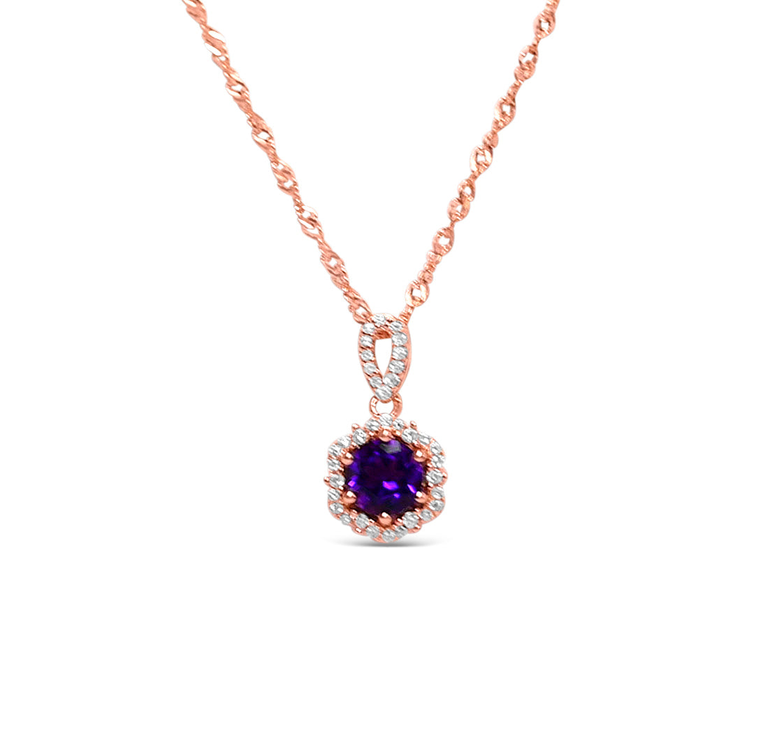 Halo Amethyst Pendant: 925 Sterling Silver Piece with 18K Rose Gold Plating and a Captivating Amethyst (PJC31636P)