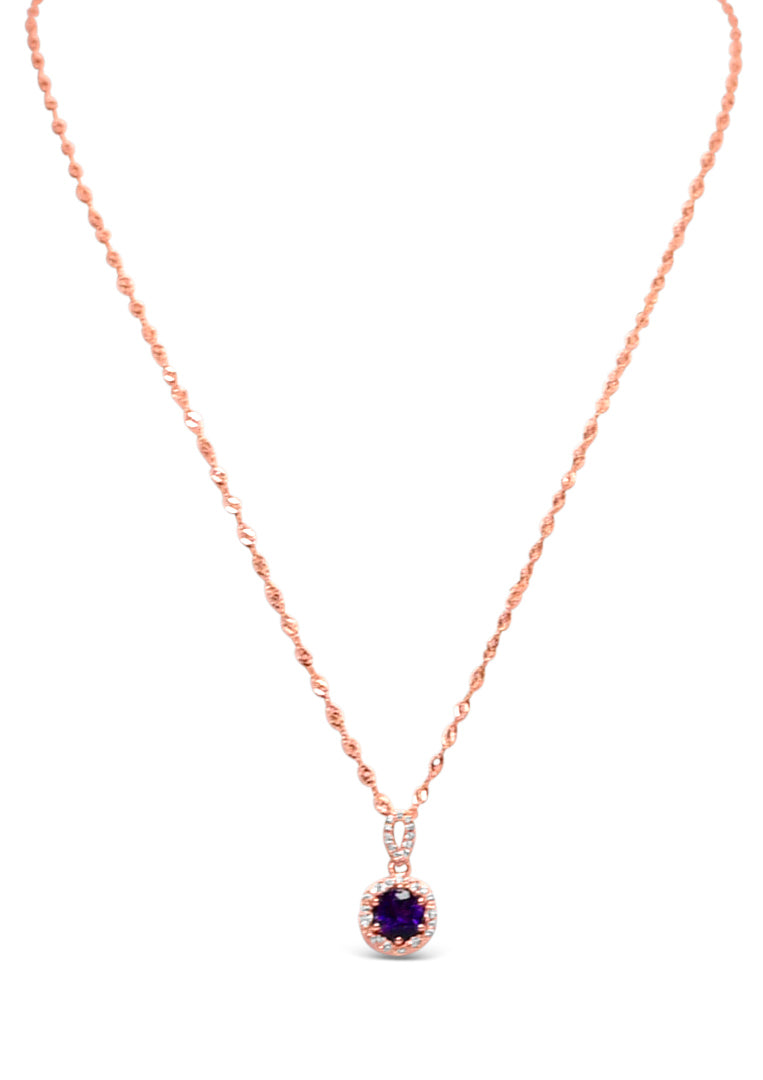 Halo Amethyst Pendant: 925 Sterling Silver Piece with 18K Rose Gold Plating and a Captivating Amethyst (PJC31636P)