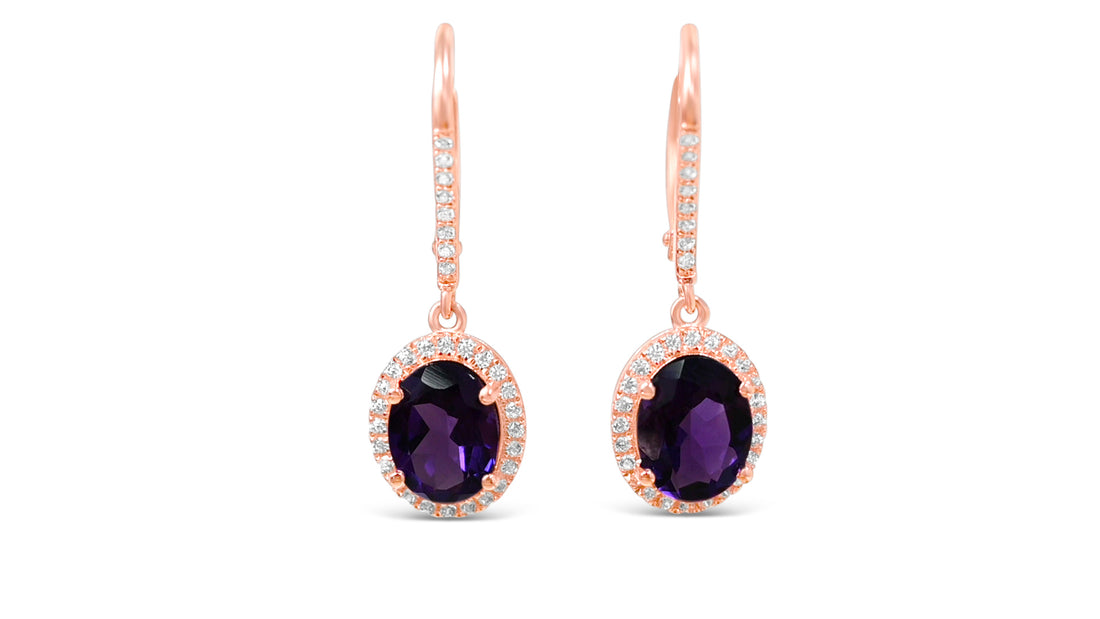 Oval Amethyst Earrings - 2.80g, 925 Sterling Silver, 18K Rose Gold Plated (PJC31641E)