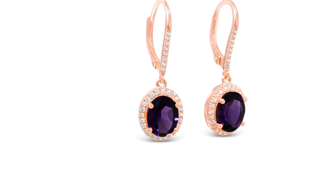 Oval Amethyst Earrings - 2.80g, 925 Sterling Silver, 18K Rose Gold Plated (PJC31641E)