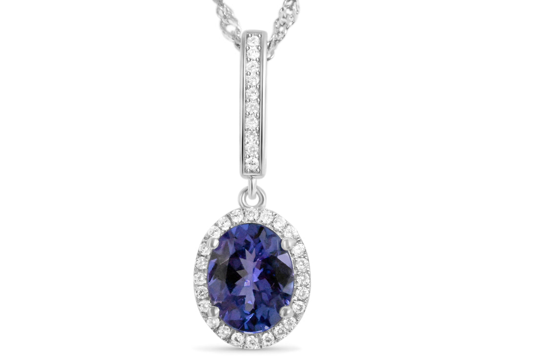 1.9 Carat Tanzanite in a Mesmerizing Halo Setting | Rhodium-Plated (PJC31641P)