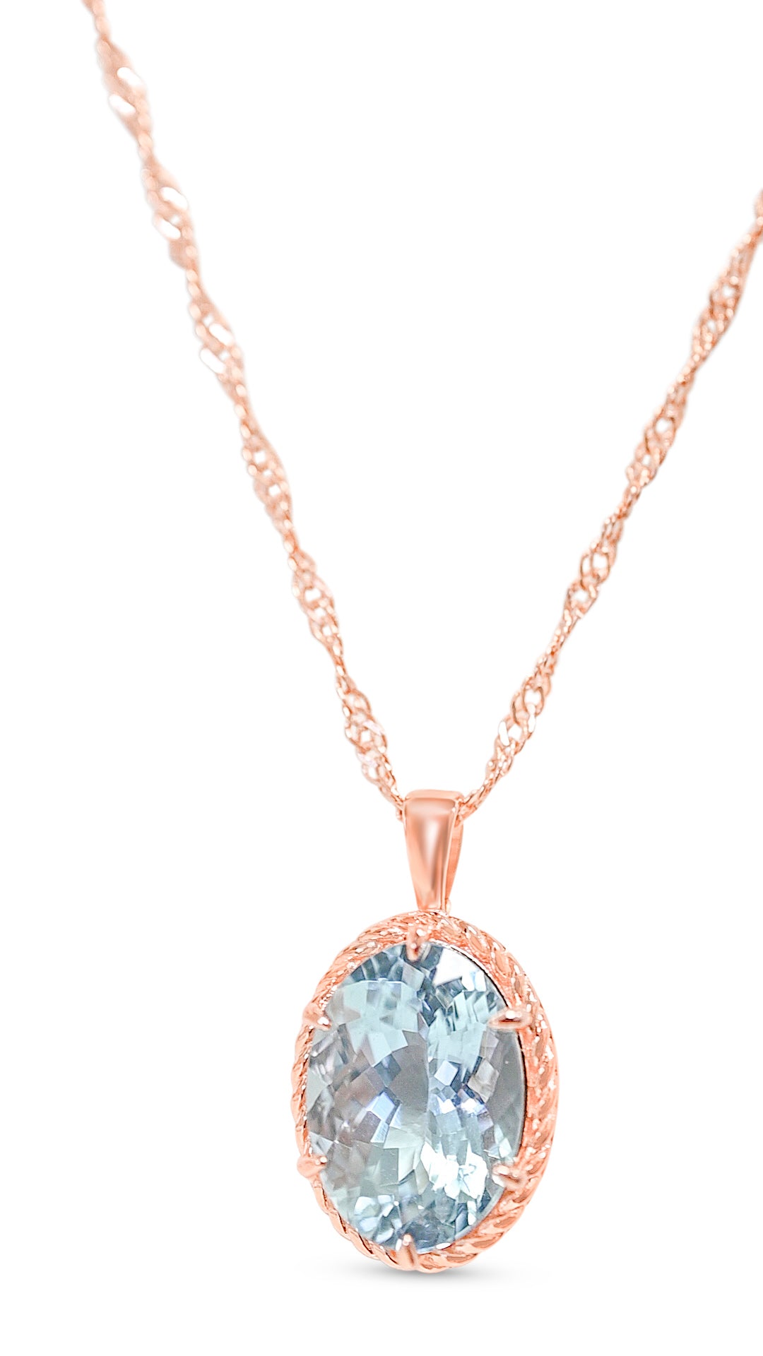 Aquamarine Solitaire Pendant - 14x10mm, 6.06ct, 925 Silver, 18K Rose Gold (PJC31651P)