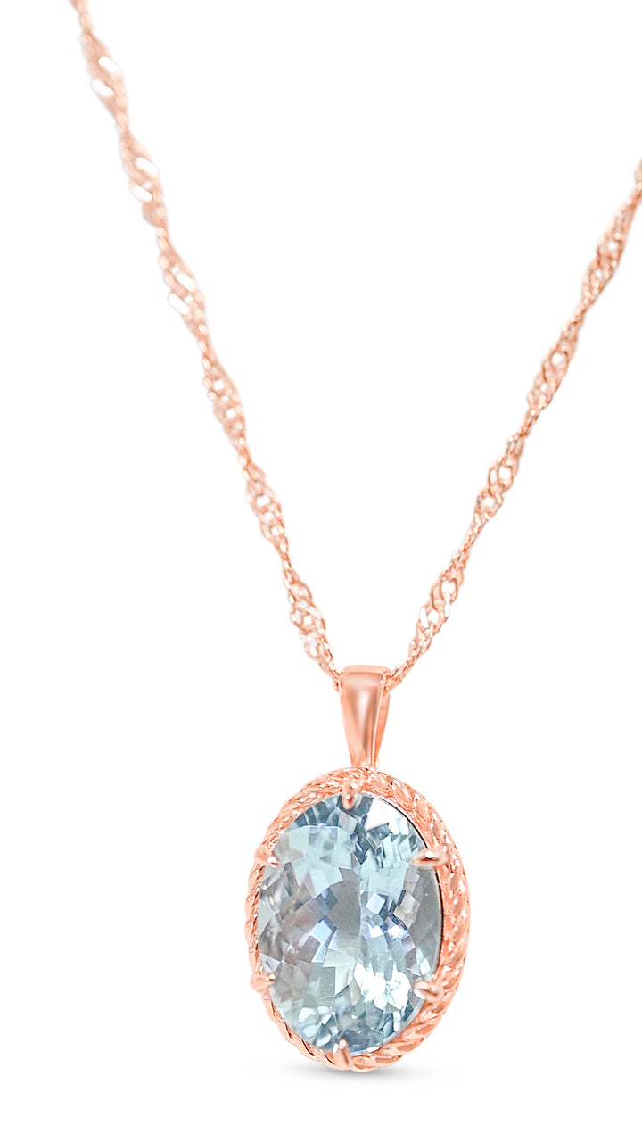 Aquamarine Solitaire Pendant - 14x10mm, 6.06ct, 925 Silver, 18K Rose Gold (PJC31651P) - Aquamarine Solitaire Pendant - 14x10mm, 6.06ct, 925 Silver, 18K Rose Gold (PJC31651P)