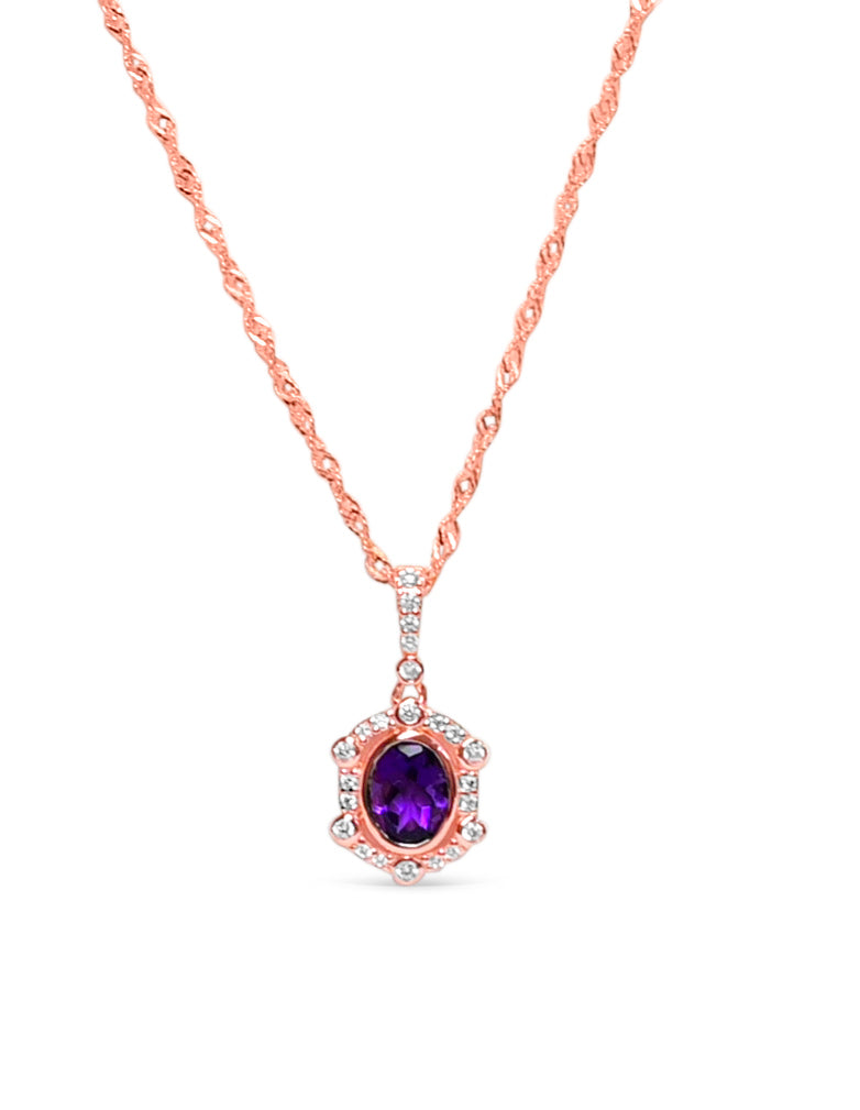 18K Rose Gold Plated Amethyst Pendant: A Sophisticated Statement Piece (PJC31658P)