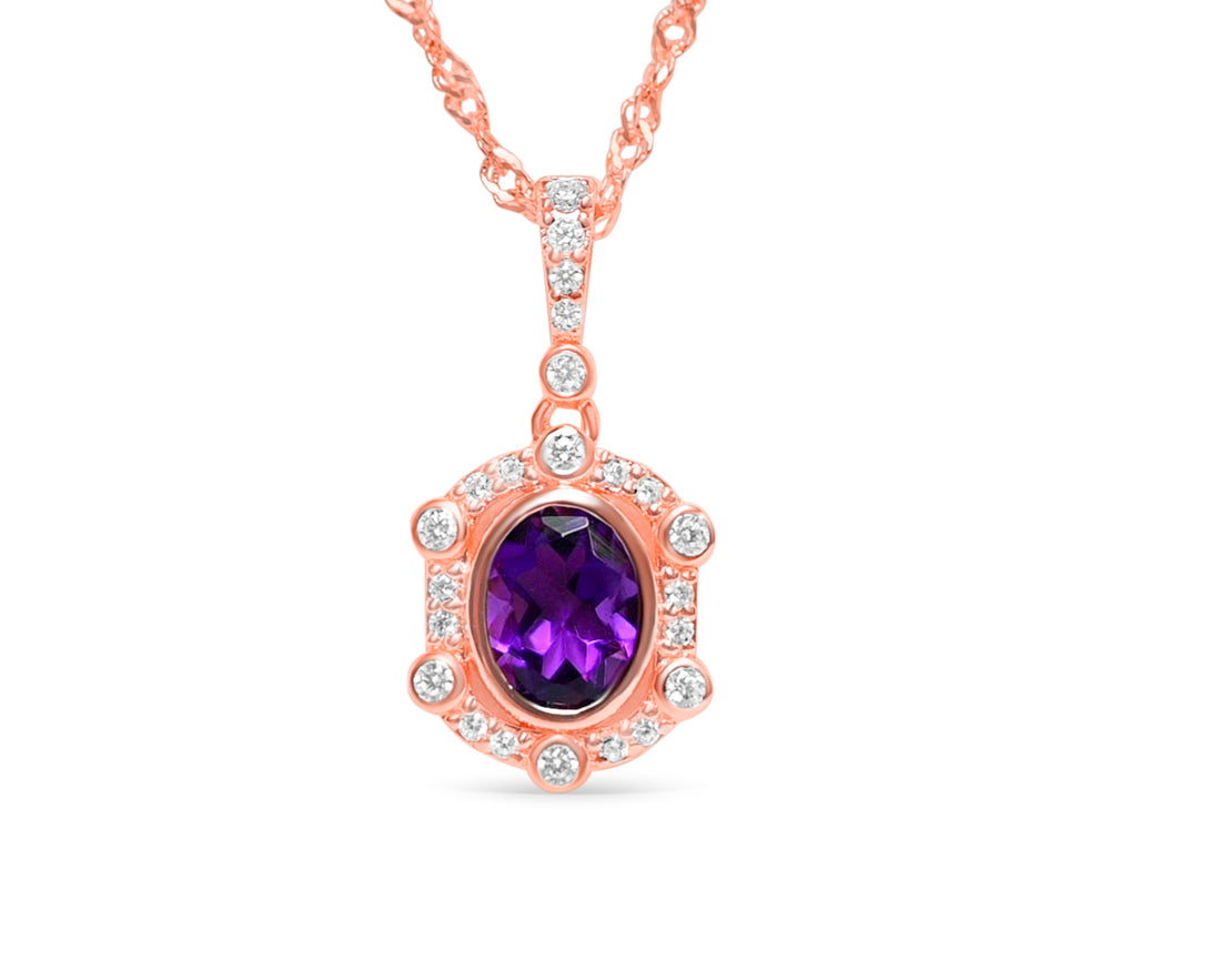 18K Rose Gold Plated Amethyst Pendant: A Sophisticated Statement Piece (PJC31658P)